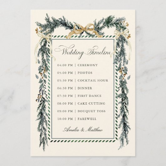Gold Bow & Greenery Garland Wedding Timeline Ivory Programma (Voorkant)
