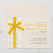Gold Bow & Lace Bridal Shower-uitnodigingen Kaart (Voorkant / Achterkant)