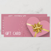 Gold Bow Lovely Pink Heart boîte cadeau Carte cade (Devant / Derrière)