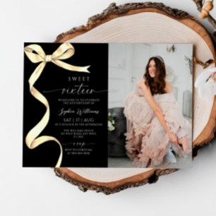 Gold Bow Photo Sweet 16 Anniversaire Invitation