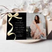 Gold Bow Photo Sweet 16 Anniversaire Invitation