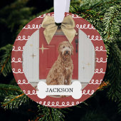 Gold Bow Red & White Swirl Pattern Dog Bone Foto Ornament