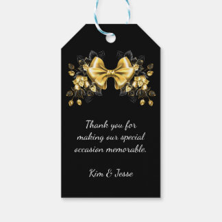 Gold bow with orchids cadeaulabel
