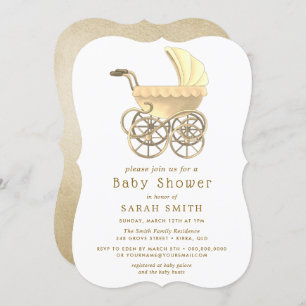 Gold Boy or Girl Stroller Pram Baby shower Invite Kaart