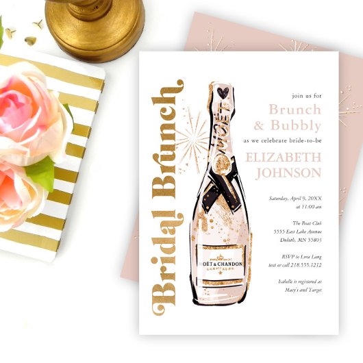 Gold Bridal Brunch Bubbly Invitation de douche nup