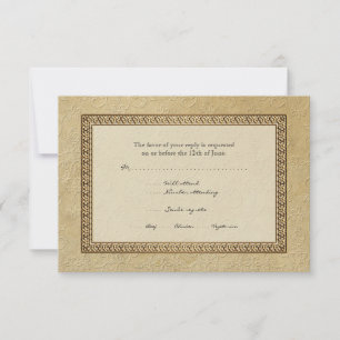 Gold Brocade Damask Floral Formal Elegant RSVP Kaartje