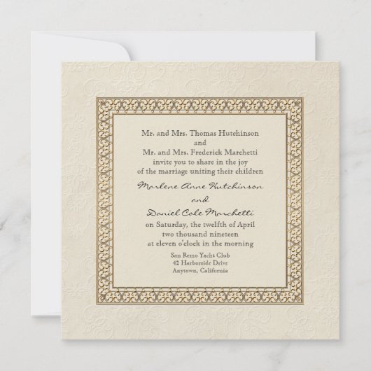 Gold Brocade Damask Floral Formal Elegant Wedding Kaart (Voorkant)