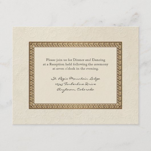 Gold Brocade Damask Floral Formal Reception nodigt Informatiekaartje (Voorkant)