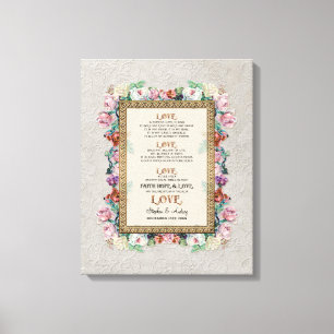 Gold Brocade Floral Love is Weddenschap Personaliz Canvas Afdruk