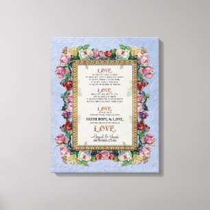 Gold Brocade Floral Love is Weddenschap Personaliz Canvas Afdruk