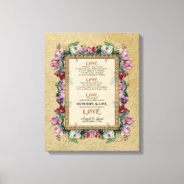 Gold Brocade Floral Love is Weddenschap Personaliz Canvas Afdruk