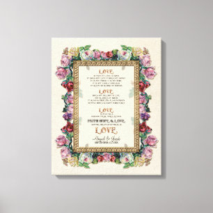 Gold Brocade Floral Love is Weddenschap Personaliz Canvas Afdruk