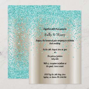 Gold Bronze Aqua Diamonds Crystal Modern Wedding Kaart