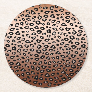 Gold Bronze Black Leopard Print Ombre Ronde Kartonnen Onderzetter