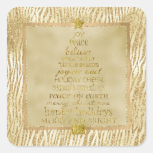 Gold Bronze Glam Glitter Zebra kerstboom Vierkante Sticker