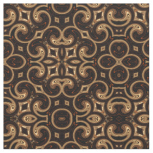 Gold Brown Black Medallion Pattern Fabric Stof