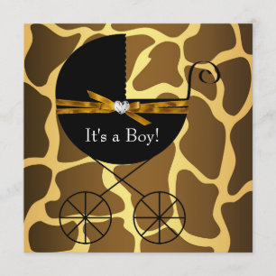 Gold Brown Carriage Boys Giraffe Baby shower Kaart