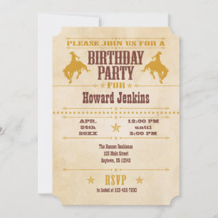 Gold Brown  Cowboy Birthday Uitnodiging