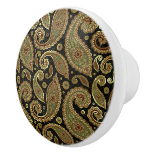 Gold Brown en Green Pastel Tones  Paisley Keramische Knop