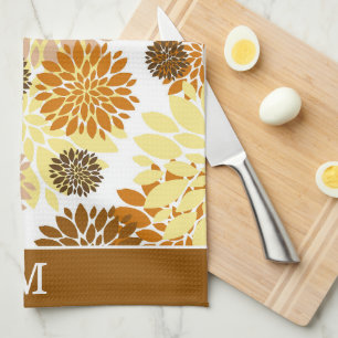 Gold Brown Flower Pattern Monogram Theedoek