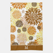 Gold Brown Flower Pattern Monogram Theedoek (Verticaal)