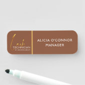 Gold & Brown Lash Tech Name Tag | Luxury Badge  (En situation)