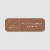 Gold & Brown Lash Tech Name Tag | Luxury Badge  (Devant)