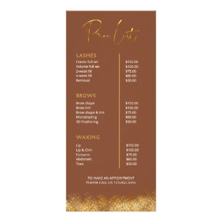 Gold & Brown Lash Tech Price List | Luxury Beauty Reclamekaart