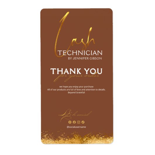Gold & Brown Lash Tech Seal Label | Luxury Beauty (Voorkant)