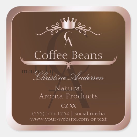 Gold Brown Product Label Rosegold Frame Monogram (Voorkant)