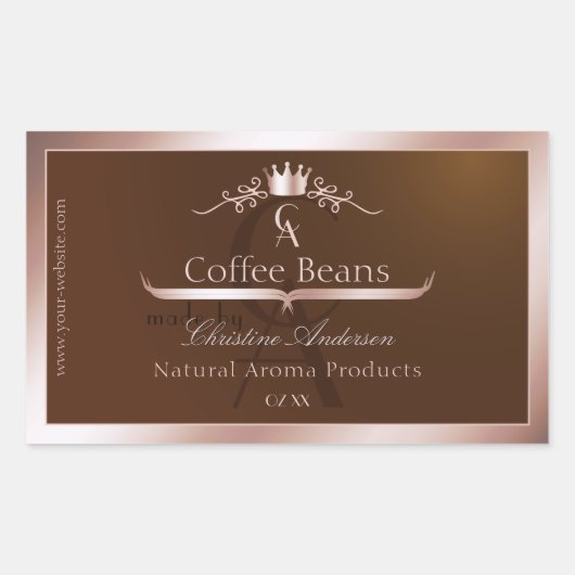 Gold Brown Product Label Rosegold Frame Monogram (Voorkant)