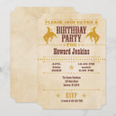 Gold Brown Vintage Cowboy Invitation Anniversaire (Devant / Derrière)