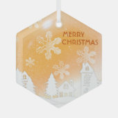 Gold Brown White Snow House Merry-kerstglas Glas Ornament (Voorkant)