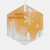 Gold Brown White Snow House Merry-kerstglas Glas Ornament (Achterkant)