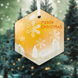 Gold Brown White Snow House Merry-kerstglas Glas Ornament