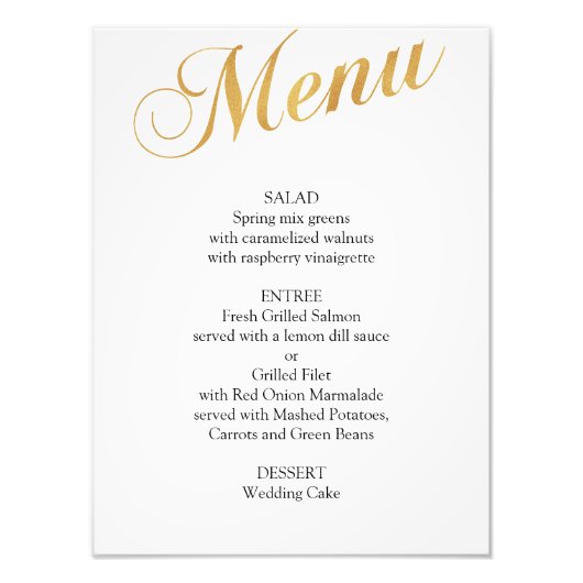 Gold bruiloft menu poster. Elegant menu Foto Afdruk (Voorkant)