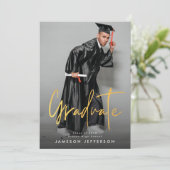 Gold Brush Afstuderen Foto Afstuderen Aankondiging (Staand voorkant)