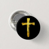 Gold Brush Cross - Modern Bold Artistic Crucifix Ronde Button 3,2 Cm (Voorkant /achterkant)