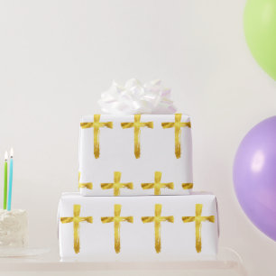 Gold Brush Cross - Moderne Christelijke crucifix Cadeaupapier