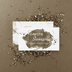 Gold Brush Stroke Moderne Script Splatter Chic Visitekaartje
