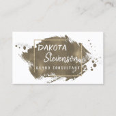 Gold Brush Stroke | Moderne Script Splatter Chic Visitekaartje (Voorkant)