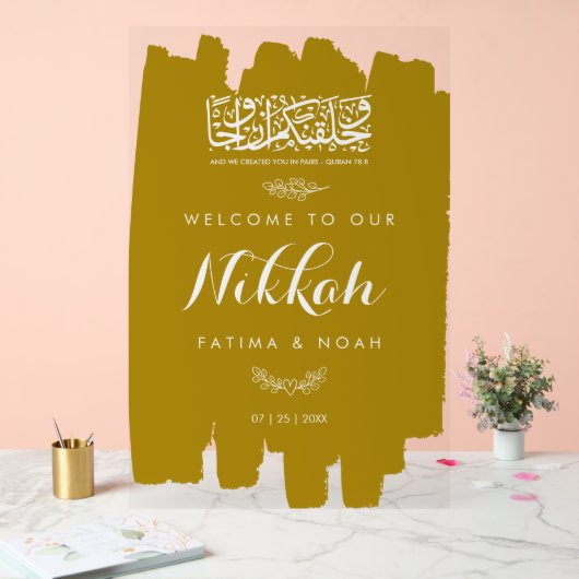 Gold Brushed Paint Nikkah Acrylic Sign Acryl Bord (Huwelijk)