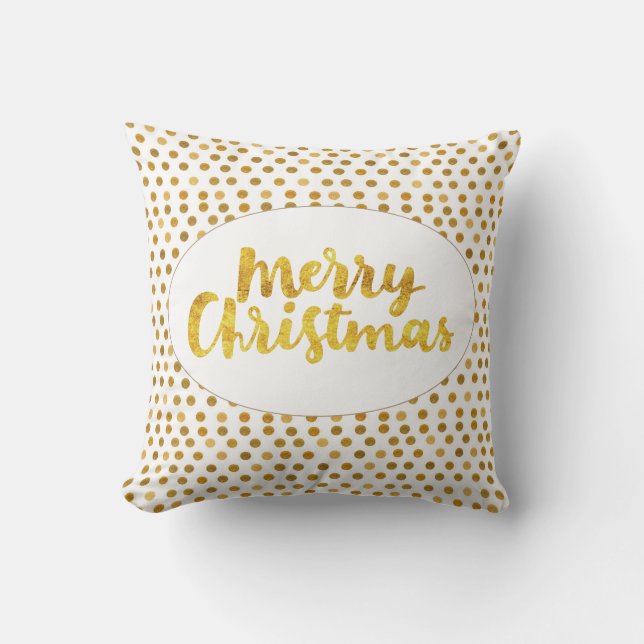 Gold Brushscript Merry Kerstmis Stippen Pattern Kussen (Voorkant)