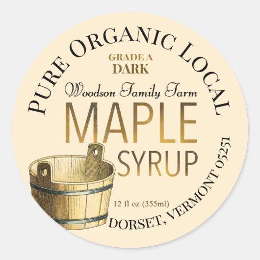 Gold Bucket Organic Local Maple Syrup Label (Voorkant)