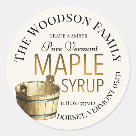 Gold Bucket State Name Editable Maple Syrup Label (Voorkant)