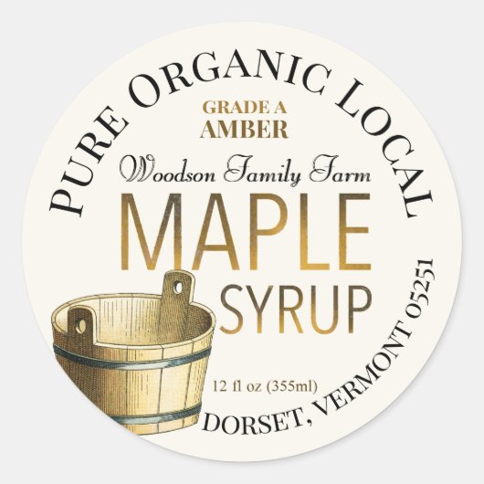 Gold Bucket State Name Editable Maple Syrup Label (Voorkant)