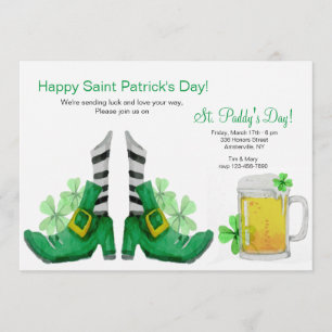 Gold Buckle Leprechaun Shoes Invitation Kaart