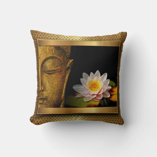 Gold Buddha met Lotus Flower Kussen (Voorkant)