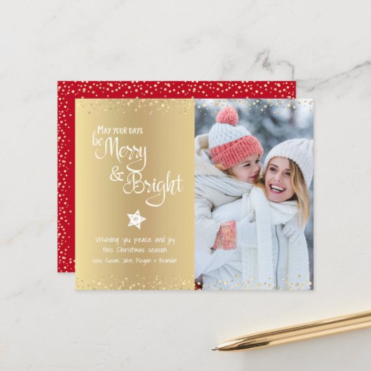 Gold Budget Photo Days Be Merry Bright Script Kaar (Voorkant / Achterkant in situ)