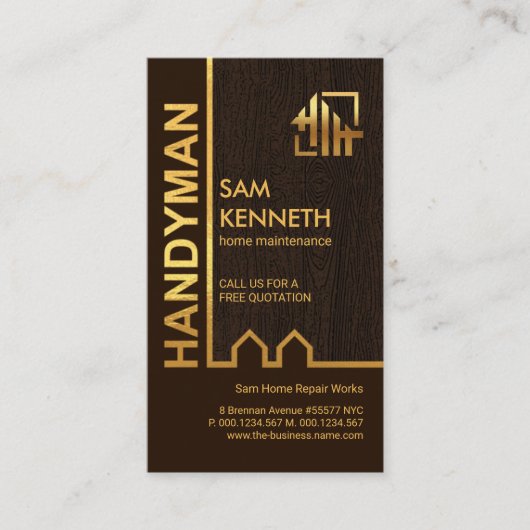 Gold Building Border Wood Textuur Handyman Visitekaartje (Voorkant)